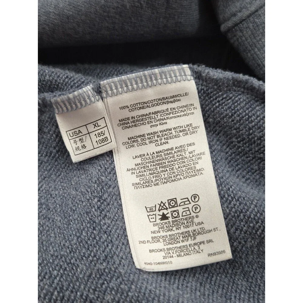 Brooks Brothers Men's XL Blue Quarter Zip Pullover 100% Cotton Sweater Logo